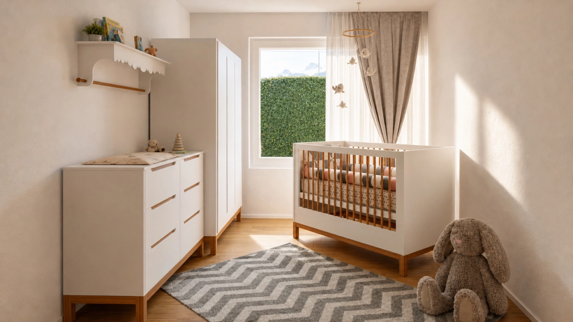Helles Babyzimmer mit Blick ins Grüne im ACTIVITY-Park